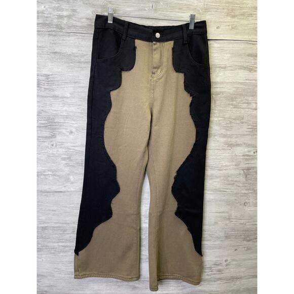 Kate Hewko Jeans Womens M Brown Black Bootcut Elastic Waist Designer
